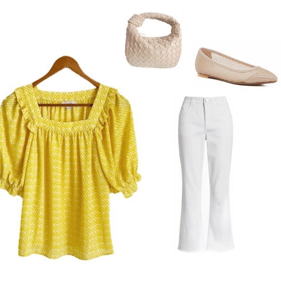 LOFT Outlet Square Neck Puff Sleeve Top - Picture 4 of 13